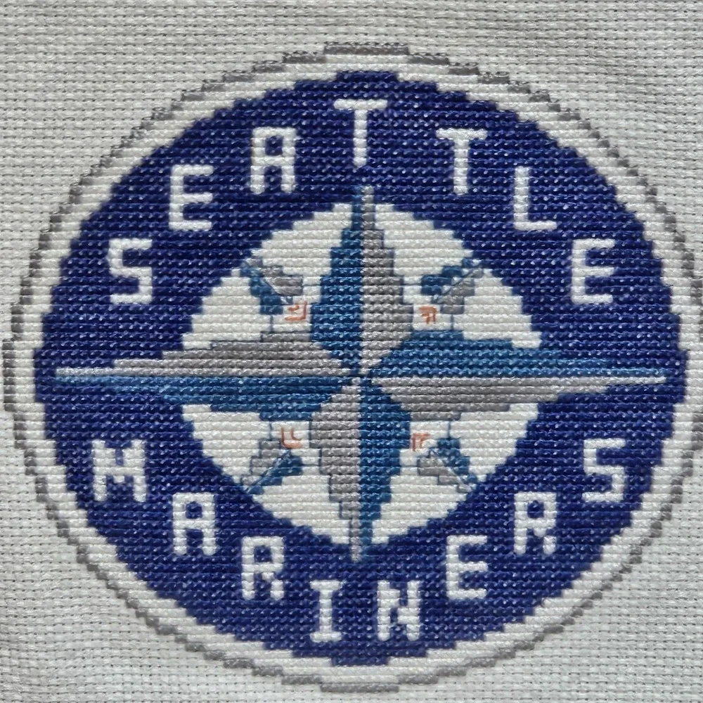 Vintage 1993 Seattle Mariners Cross Stitch Needlepoint Framed MLB Baseball  Art